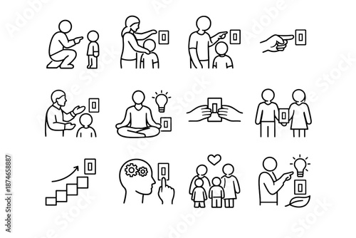 Children habits education light pointing mindful switch icon calm explain responsibility vector