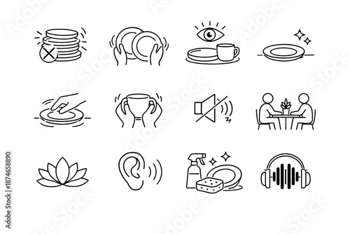 Dish icon plate icons quiet reduction place care mindful avoid stacking vector