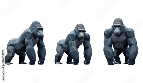 Geometric low poly gorillas in various poses