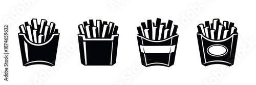 French fries vector icons set: fast food, snack symbols, silhouette, outline styles