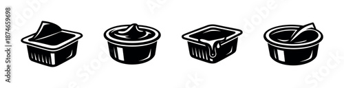 Sauce container vector icons set: dip, single-serve, condiment symbols