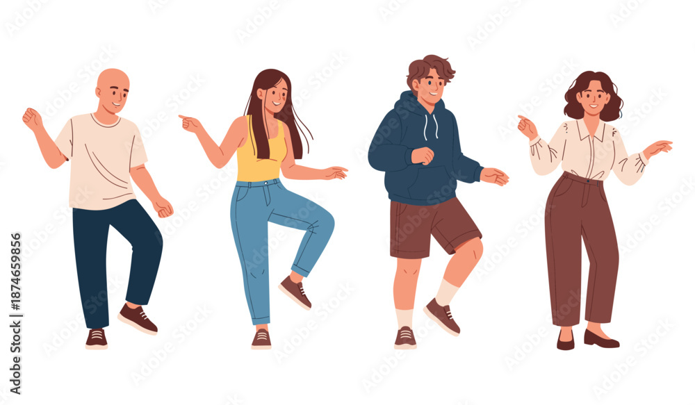 Fototapeta premium Diverse group of young adults dancing happily with casual attire
