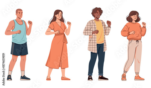 Diverse group of young adults dancing in casual clothing