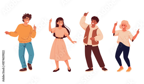 Diverse group of teens enjoy dancing together with joyful expressions