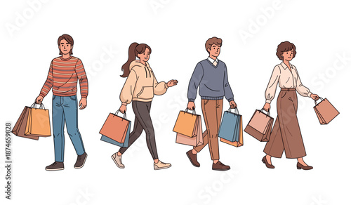 Group of diverse adults shopping with bags