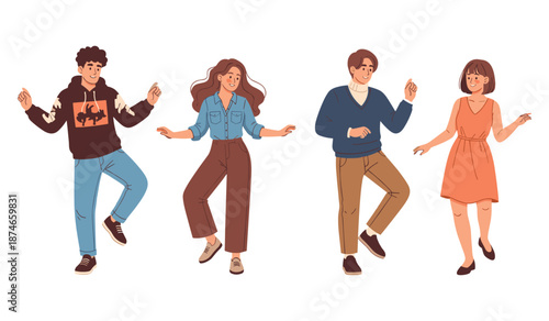 Diverse group of young adults dancing joyfully together