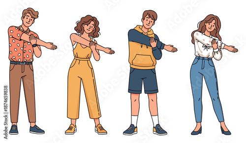 Diverse group of young adults posing in casual outfits