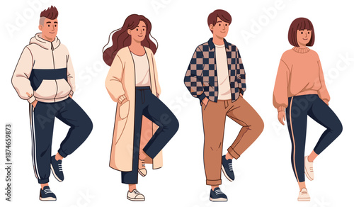 Diverse group of stylish young adults in casual outfits