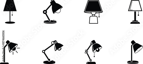 Collection of various desk lamps in different positions and styles