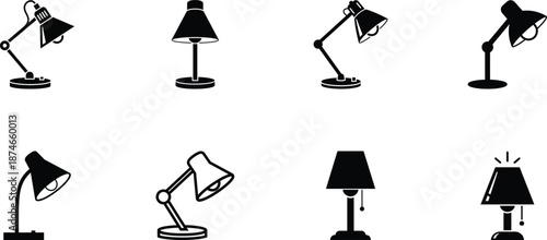 Collection of various desk lamps in different styles and positions