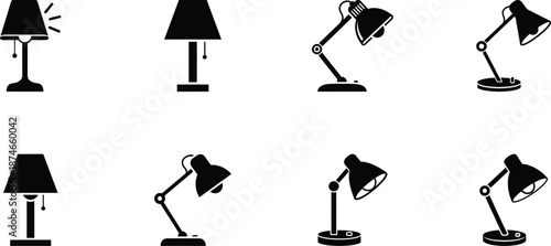 Collection of various desk lamps in different angles and positions