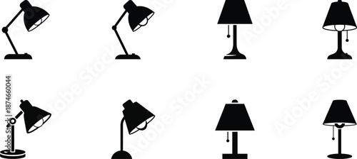Collection of various desk lamps in different positions and styles