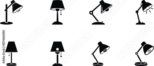 Collection of various desk lamps in different positions and styles
