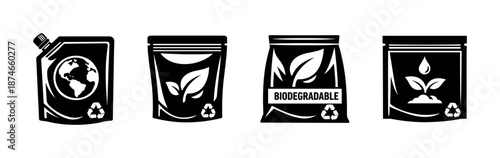 Eco-friendly packaging vector icons set: biodegradable and compostable symbols