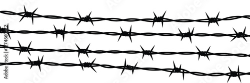 Barbed wire vector seamless pattern, fence illustration showing continuous twisted wire design, perfect for security signage, industrial artwork, agricultural themes, hazardous area graphics