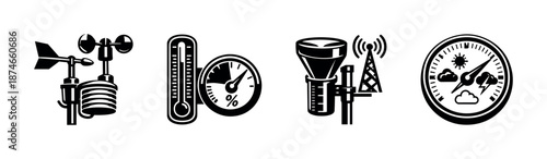 Weather instruments vector icons set. meteorological tools symbols. climate measurement