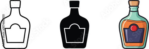Stylized bottle icon collection with outline, solid, and colorful designs for various uses