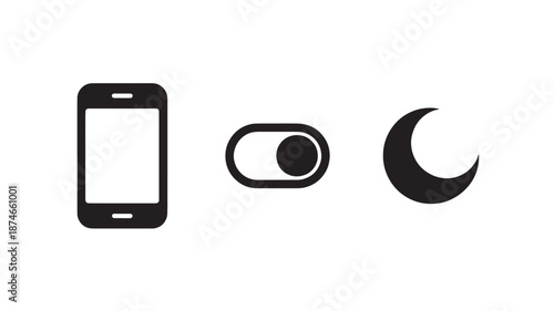 Smartphone with toggle switch and moon icon in minimalist design on white background for mobile app interface