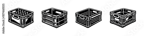 Crate vector icons set: packaging, storage, box symbols in outline style