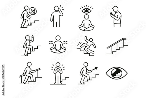 Distraction icon prevention logic stair icons phone use vector awareness mindful stairwell