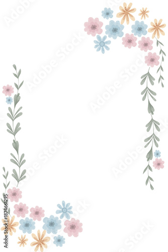 Wallpaper Mural Rectangular floral frame with hand-drawn leafy branches and small pink flowers Torontodigital.ca