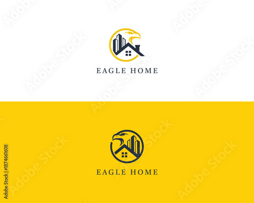 Eagle with Home, House, City Skyline, Real Estate and Property Housing Company Logo Concept.