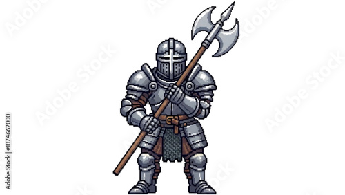 A medieval knight in armor holding a battle axe, ready for combat in a fantasy setting.