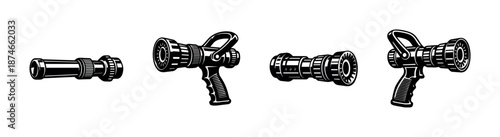 Steampunk ray gun vector icons set: retro futuristic, sci-fi weapon designs