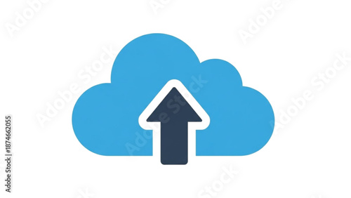 A vector graphic illustration of a cloud with an upward arrow symbolizing data upload and storage