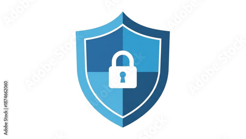 A blue shield icon with a white padlock symbolizing security and protection