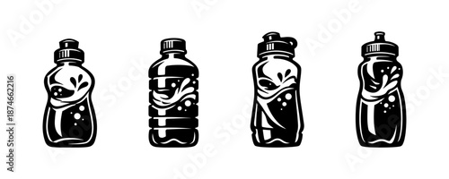 Water bottle vector icons set: sports, reusable, eco-friendly designs