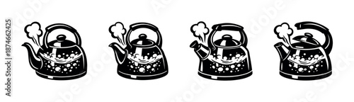 Vintage teapots vector icons set with steam in retro style collection