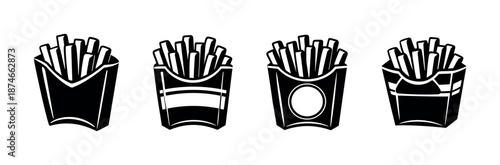 French fries vector icons set. fast food symbols collection. black and white design.