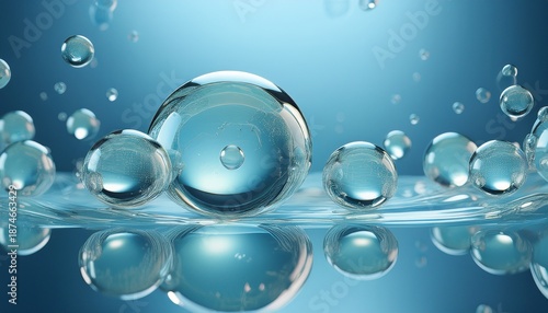 abstract cosmetic background bubbles on top of liquid cosmetic product moisturizing face serum concept 3d rendering macro shot