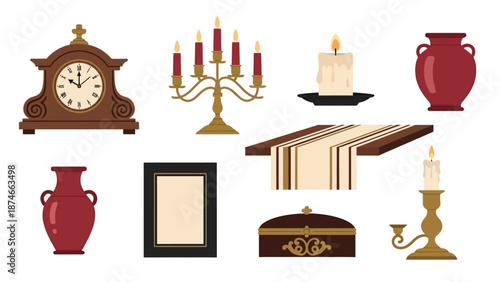 Vintage home decor essentials: clocks, candles, and vases collection