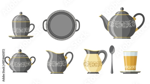 Elegant porcelain tea set with ornate patterns and gold accents