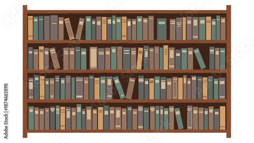 Vintage bookshelf filled with classic books in neat rows