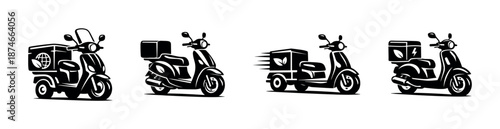 Eco scooter delivery vector icons set: sustainable transport, green logistics symbols