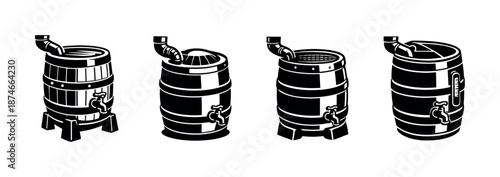 Brewery elements vector icons set for fermentation and distillation equipment