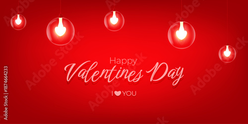 A minimalist Valentine's Day banner with lamps and inscription. Template for a card, flyer, advertisement, website, newsletter, or social media post.