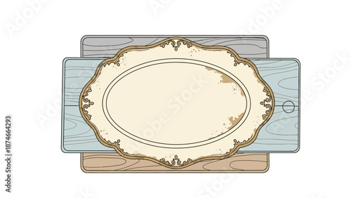 Elegant vintage oval plate on rustic wooden background