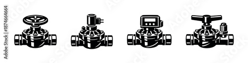 Industrial valve vector icons set: plumbing, engineering, mechanical tools