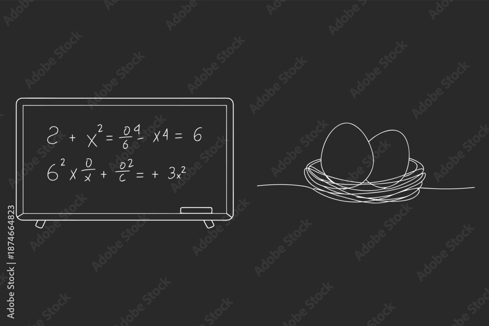 Obraz premium Mathematics Equations And Bird Eggs Sketch Linear Drawing