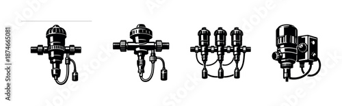 Plumbing tools vector icons set: industrial, mechanical, hardware collectors