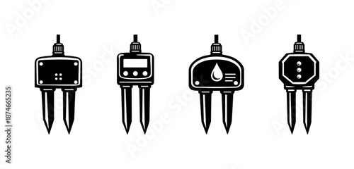 Soil moisture sensors vector icons set for gardening tools and technology