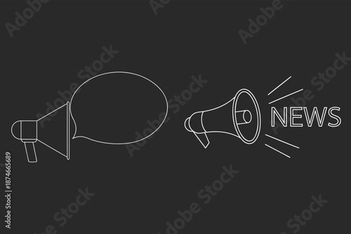 Megaphone Announcement News Vector Icon Set, Communication Broadcast