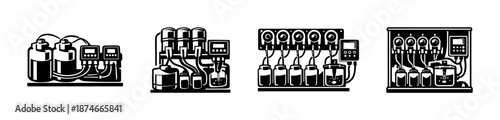 Laboratory equipment vector icons set: scientific, analytical, lab devices