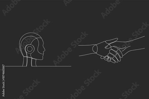 Artificial Intelligence Handshake Concept With Robotic Head