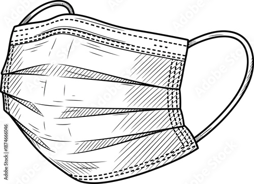 Medical Face Mask Line Art Vector Illustration