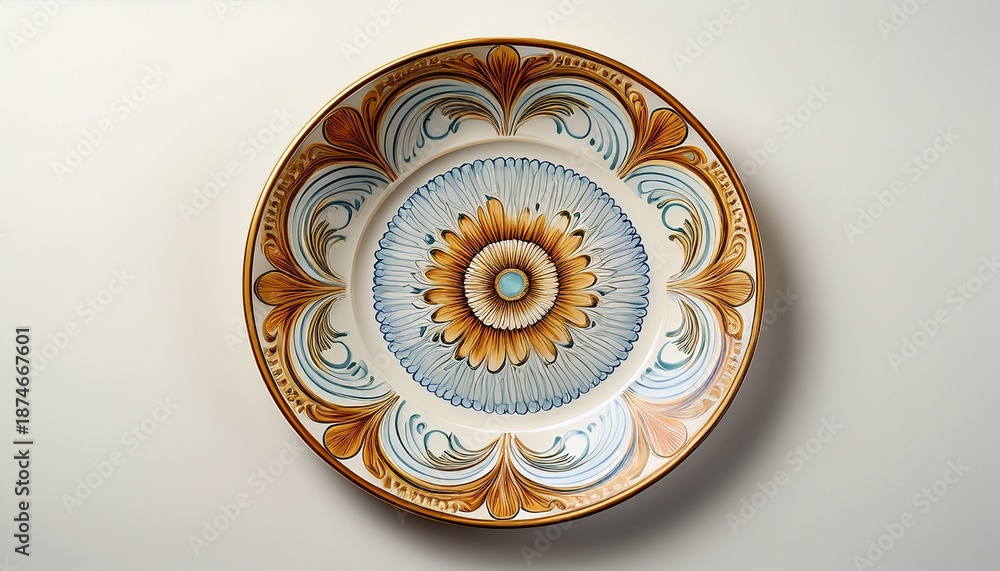 Obraz premium empty graceful design ceramic plate top view on white background